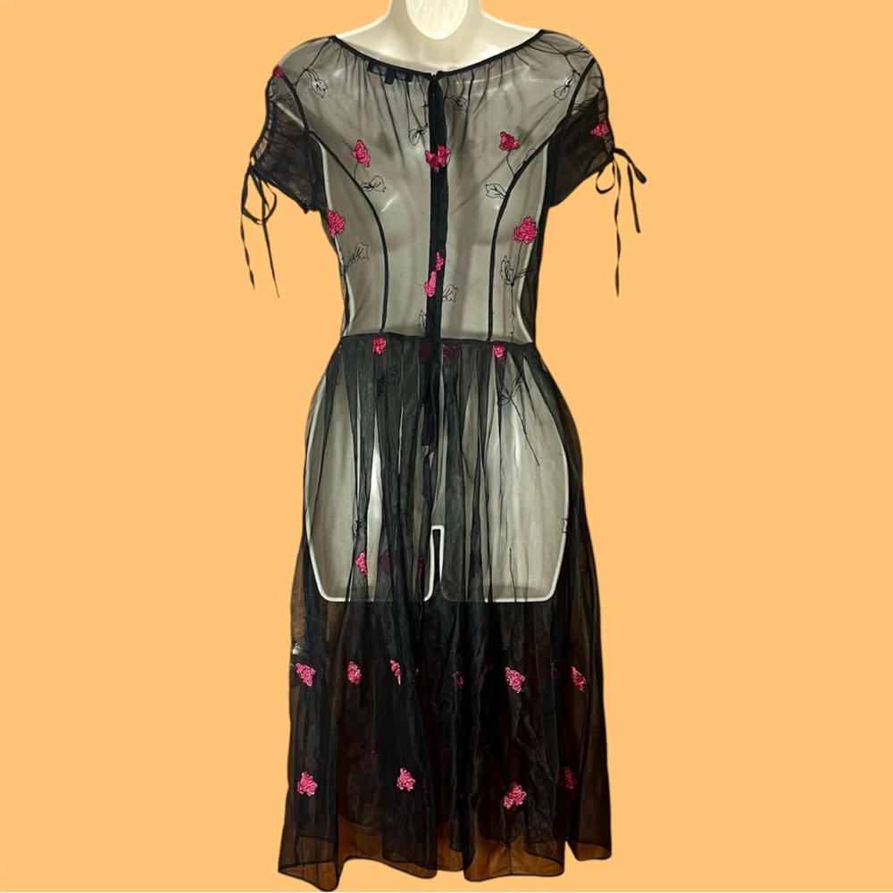Vintage Betsey Johnson Sheer Dress Embroidered 90s Y2K Whimsygoth Fairy Floral P - Picture 2 of 14